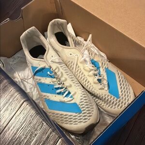 Adidas White and Blue track shoes with spikes